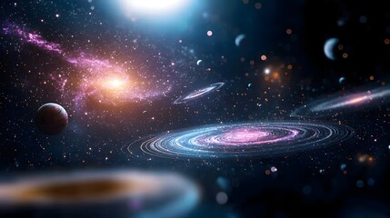 Leinwandbilder - Seamless cosmic pattern featuring captivating spiraling galaxies glowing stars and vibrant pink and purple hues creating a mesmerizing and immersive outer space atmosphere