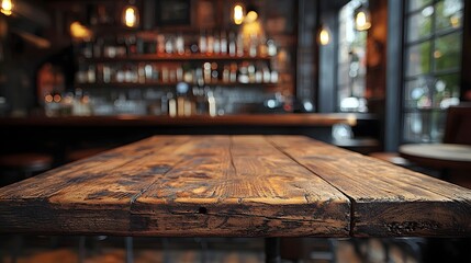 Fototapete - Vintage Countryside Bar Interior with Wooden Display Table Cozy and Rustic Setting for Product Photography or Still Life Displays