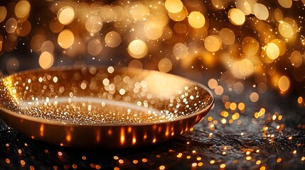 Fototapete - Warm wooden plate with a rustic and elegant design illuminated by a soft and inviting bokeh glow creating an and cozy composition perfect as a background or backdrop for various uses