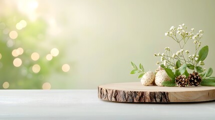 Aufkleber - wooden plate with a warm and glowing bokeh effect creating a rustic and elegant backdrop for nature inspired compositions still life and design projects