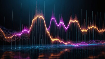 Wall Mural - a dynamic digital artwork showing soundwaves in different frequencies, illuminated by volume levels 