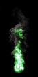 © ShkYo30 - Isolated tall and thin Green Fire with Smoke burning like a torch on a black background