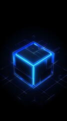 Wall Mural - digital technology abstract blue glowing cube poster background