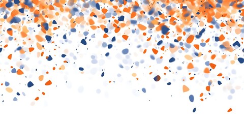 Wall Mural - white background, orange and blue confetti flying in the air, illustration style, ample white space 