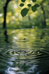 Wall Mural - Rippling water under green foliage enhances tranquil nature vibes in a serene outdoor setting