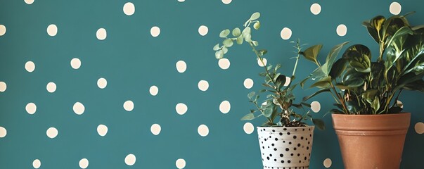 Wall Mural - photorealistic teal wallpaper with vintage polka dots