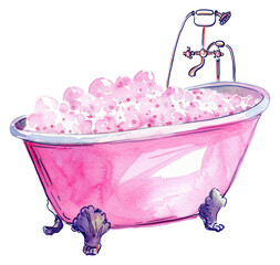 Wall Mural - PNG  Pink bathtub with bubbles illustration