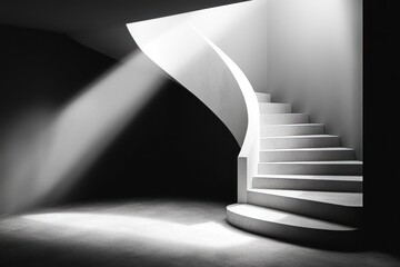 Wall Mural - Curving concrete staircase, bright light, dark shadows.