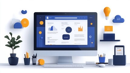 Wall Mural - brightly colored custom onboarding platform on a sleek, creative desk setup