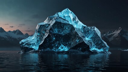 Wall Mural - a glowing digital iceberg with detailed polygonal facets, symbolizing the depth of ux design process