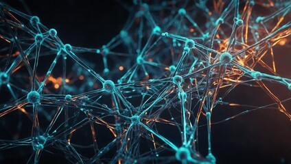 Wall Mural - a glowing structure of interconnected lines and dots representing molecules, dna, and neurons on a f