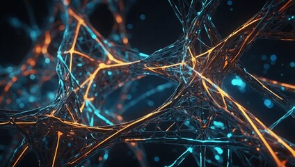 Wall Mural - a glowing structure of interconnected lines and dots representing molecules, dna, and neurons on a f