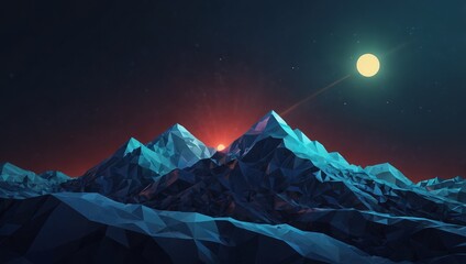 Wall Mural - a low-poly wireframe mountain on a glowing blue background, with a visible path to success
