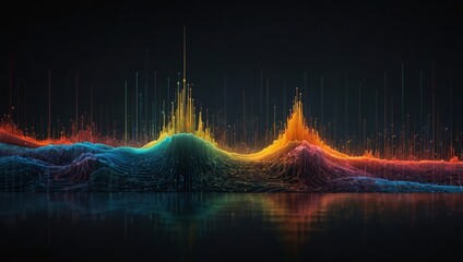 Wall Mural - a modern artwork showcasing sound waves flowing across the screen, interacting with an audio frequen