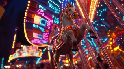 Luminous Carousel Horse at Night Fair