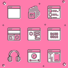Wall Mural - set browser window, processor, files, debugging, setting, binary code, headphones and online play vi