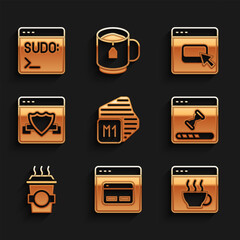 Wall Mural - set processor, search engine, software, loading data window, coffee cup to go, browser with shield, 