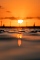 Wall Mural - Beautiful sunrise view from the water surface.