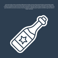 Wall Mural - Blue line Champagne bottle icon isolated on blue background. Merry Christmas and Happy New Year. Vector