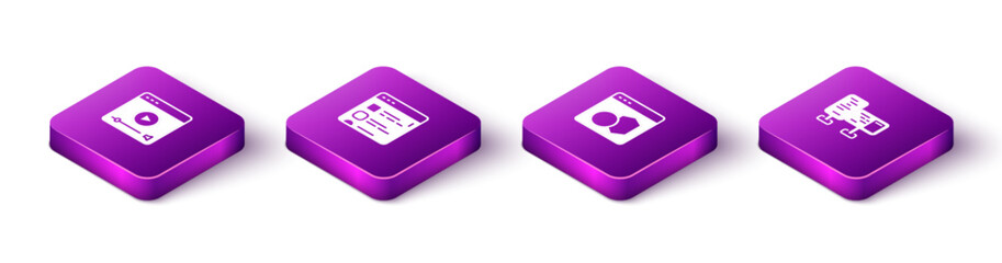 Wall Mural - set isometric online play video, browser files, software and computer monitor screen icon. vector