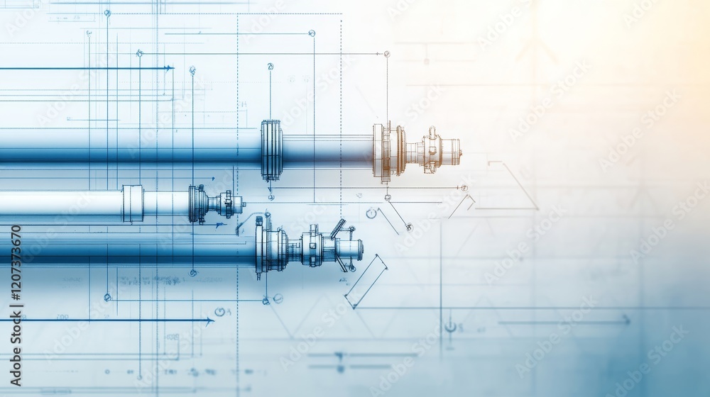 Technology Components Drawings Abstract Representation of Industrial Pipes and Components with ...