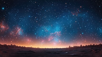 Wall Mural - Alien planet sunrise, starry night, landscape, digital art, background