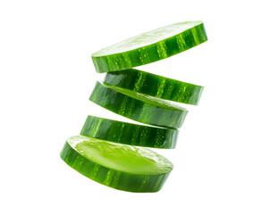 Wall Mural - Slices of cucumber isolated on transparent background. Png format