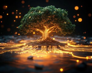 Aufkleber - Illuminated Tree with Circuit Patterns Reflecting Nature and Technology