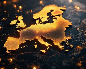 Leinwandbilder - Detailed Map of Europe with Circuit Board Design and Glowing Effects