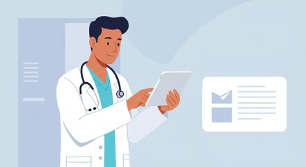 Doctor using tablet for digital communication in modern healthcare setting