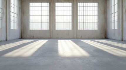 Poster - Bright and Spacious Industrial Interior with Natural Light from Windows