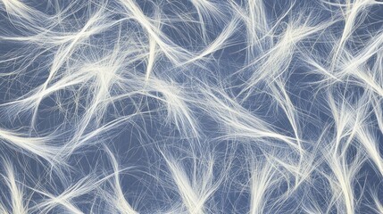 Abstract Whimsical Network: Intricate White Filaments on a Blue Canvas