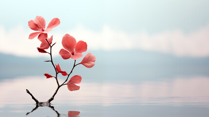 Wall Mural - A pink flower is on a branch in the water