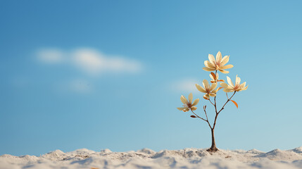 Wall Mural - A small tree is growing on a sandy beach