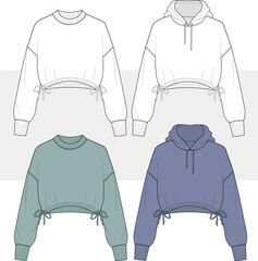 women's off shoulder hoodie sweatshirt long sleeve with drawstring adjustable hem fashion flat sketc