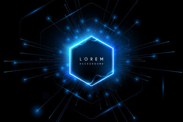 Wall Mural - hexagonal shape with blue light lines
