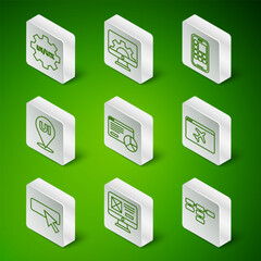 Wall Mural - Set line Site map, UI or UX design, Website statistic, development, and template icon. Vector
