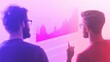 © Dounonji - Two individuals analyze a colorful graph on a digital screen, discussing data trends in a modern, collaborative environment.