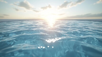 Wall Mural - Calm ocean surface with sun reflection and soft clouds during sunset in a peaceful scene