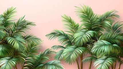 Wall Mural - Lush palm tree leaves against a soft pink background creating a tropical and serene atmosphere