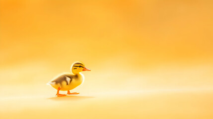 Cute Yellow Duckling Walking on Soft Background with Warm Tones