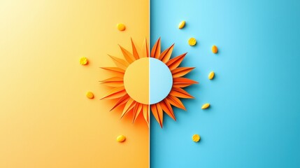Wall Mural - Bright and Cheerful Sun and Sky Design with Paper Elements Representing Day and Summer Vibes