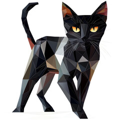 Wall Mural - Abstract black origami cat illustration, isolated, decorative