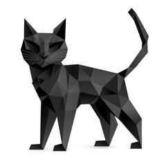 Wall Mural - Abstract black origami cat illustration, isolated, decorative