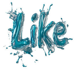 Poster - Teal fluid brush patterns form word Like with splashes on transparency background