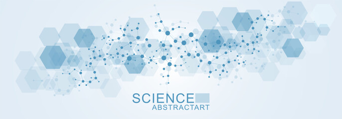 Wall Mural - health care abstract background with lines, dots and hexagons. medical innovation banner template co
