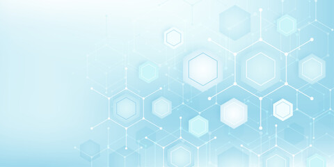 Wall Mural - health care abstract background with lines, dots and hexagons. medical innovation banner template co