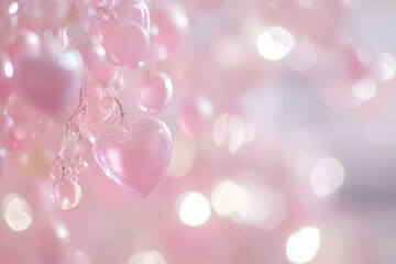 Wall Mural - Pink Heart-Shaped Ornaments on a String for Happy Valentine's Day Celebration.