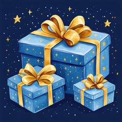 Canvas Print - festive blue gifts with gold bows under a starry night sky a magical holiday present scene