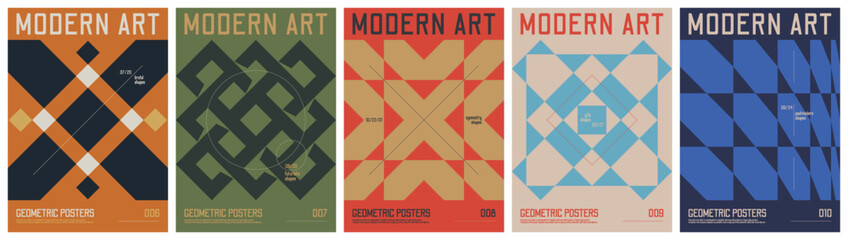Leinwandbilder - Modern art colorful trendy poster, abstract geometric composition graphic in Y2K aesthetics, vector simple shapes rave print artwork modernism and minimalistic brutalism style A4 format set 2